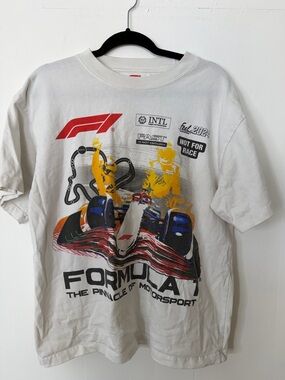 PacSun White Formula 1 Graphic Tee with Red, Yellow, Blue and Black Print